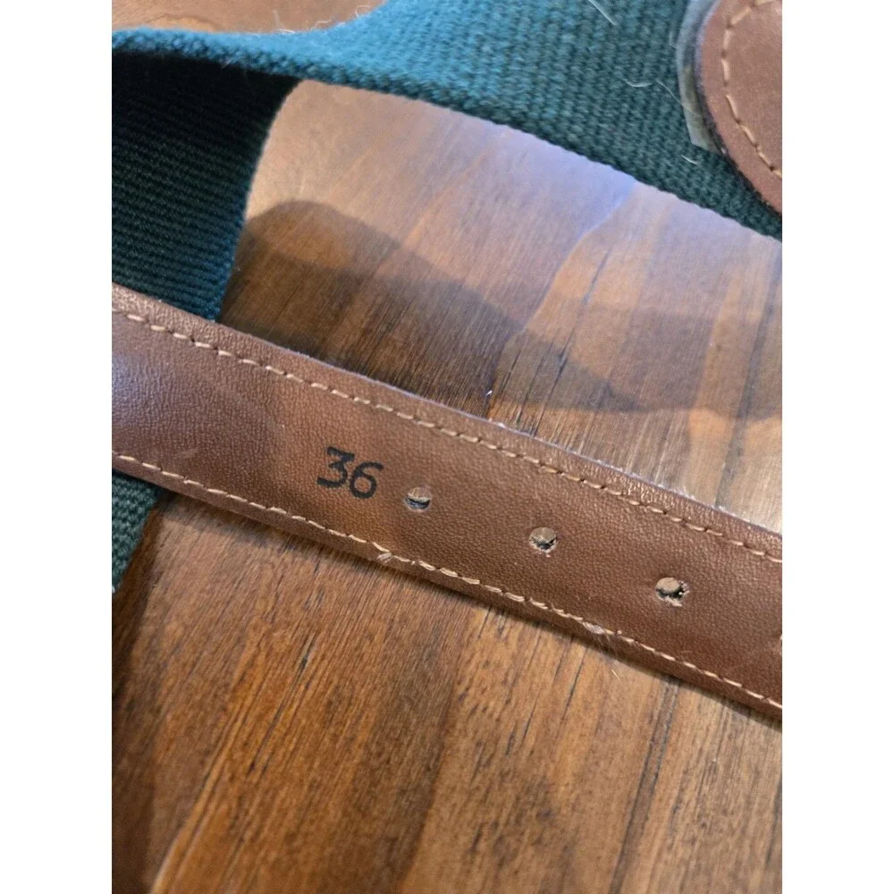 S/2 Torino Belts Mens 36 Blue & Green Woven Stretch Belt Brown Leather Trim USA